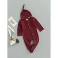 thumbnail image 4 of Baby Boys's Girl's Romper Set, 3M 6M Round Neck Long Sleeve Button-Down Ribbed Feet Wrap Jumpsuit + Hat, 4 of 9