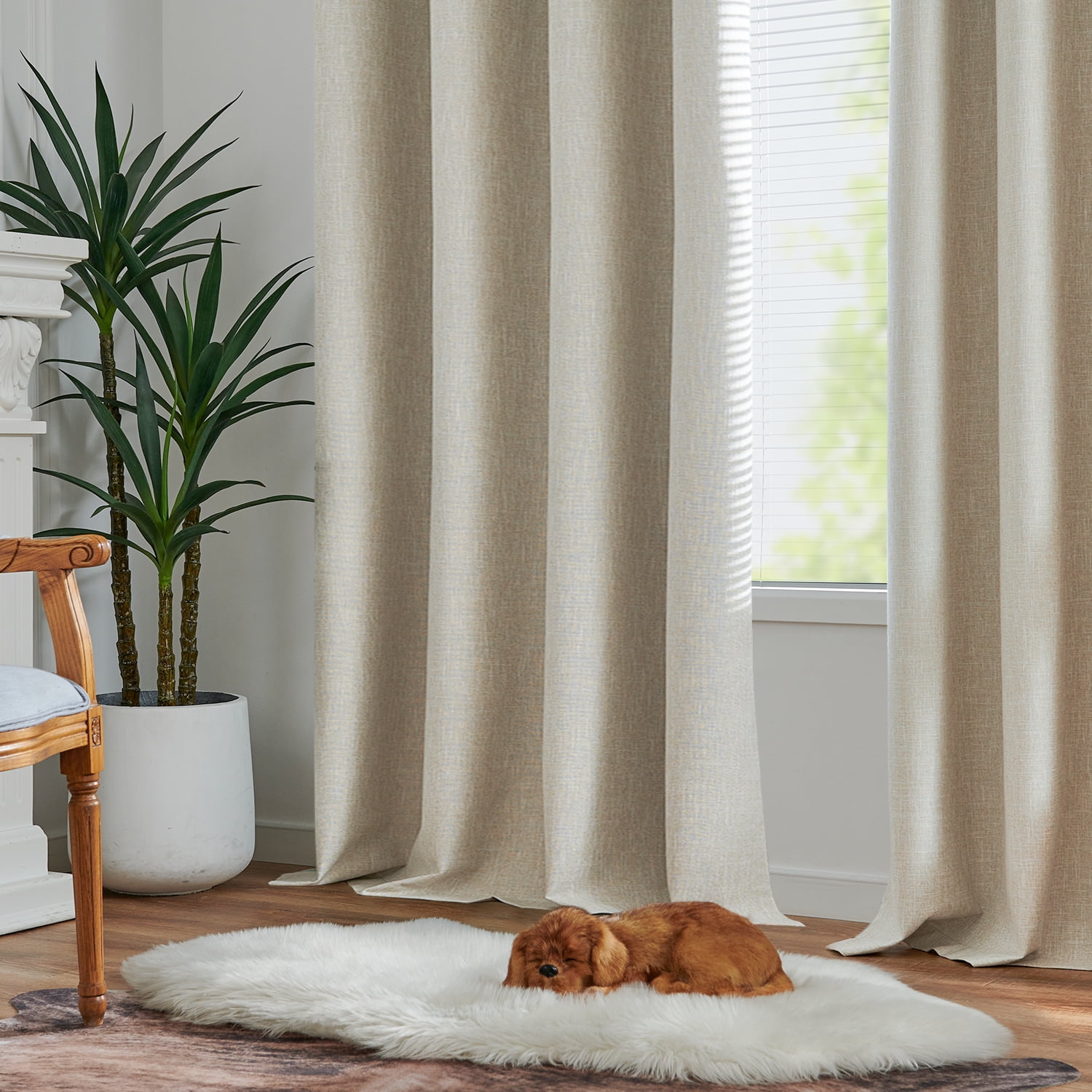 Curtainking Room Darkening Curtains for Bedroom, 84 Inch Length Linen Textured Drapes for Living Room, Thermal Insulated Light Blocking Curtains, Grommet Top Window Treatments 2 Panels, Beige