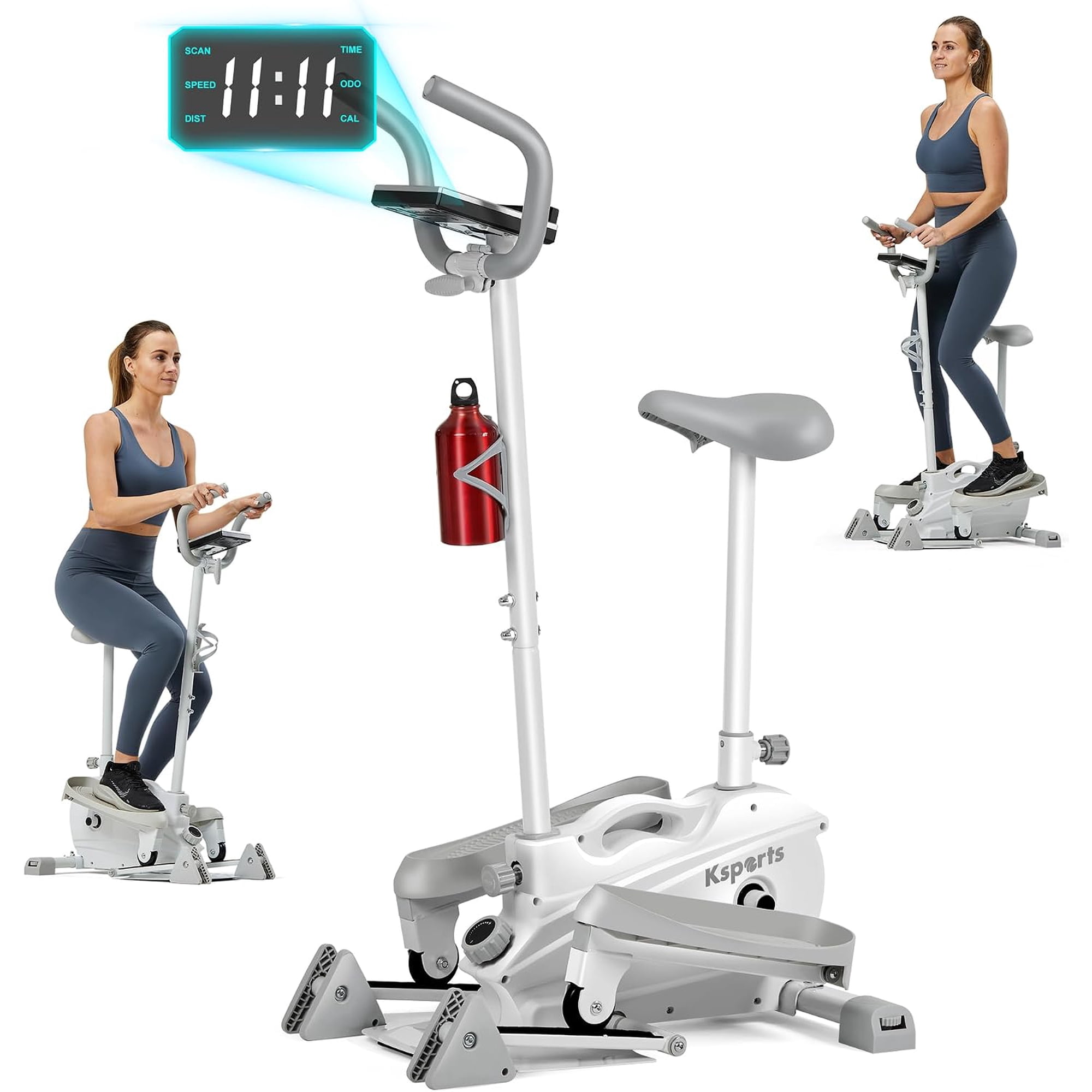 Mini Elliptical, Optional Handles & Seat, 3-Level Incline, Quiet Magnetic Resistance, LED Display – Joint-Friendly, Versatile Design