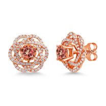 Gem Stone King 18K Rose Gold Plated Silver Stud Earrings with Jackets Mystic Topaz and Moissanite (2.72 Cttw)