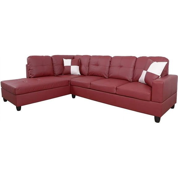 PonLiving 103.5" Wide Faux Leather sectional 2PC Sofa & Chaise, left Hand Facing, Red
