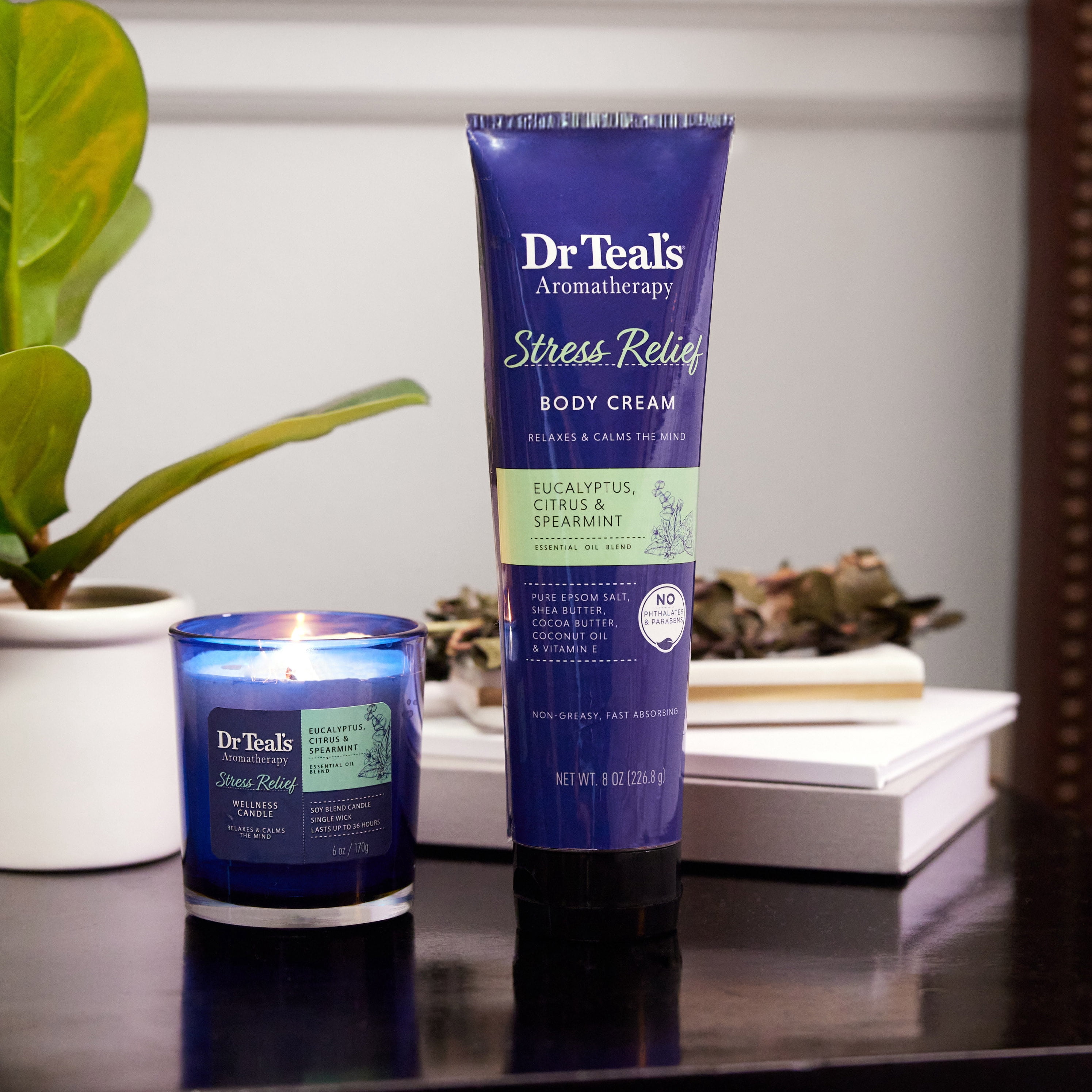 Dr Teal's Aromatherapy Stress Relief Body Cream with Eucalyptus, Citrus & Spearmint, 8 oz