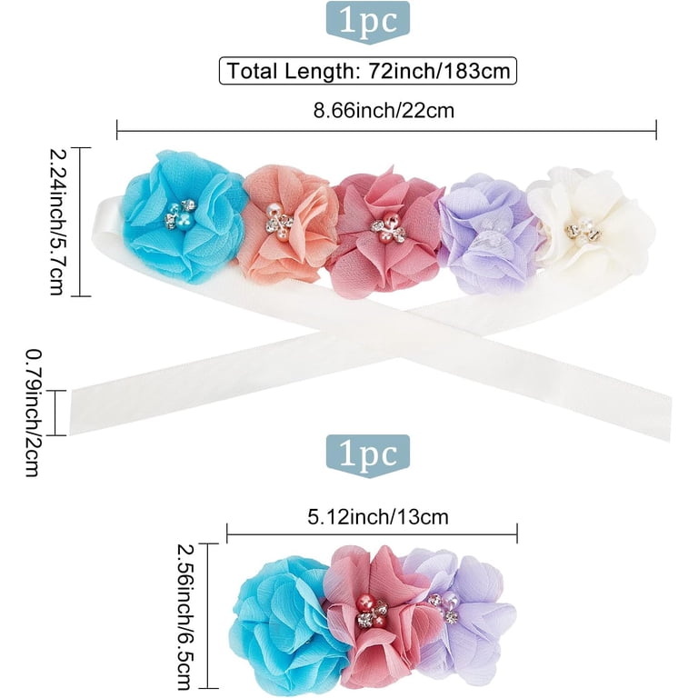 Sash Belt Satin Chiffon Flowers Pearls Rhinestones Wedding Maternity Lauthen.S Maternity Pregnancy Flower Sash Belt, Rhinestone  main image 4