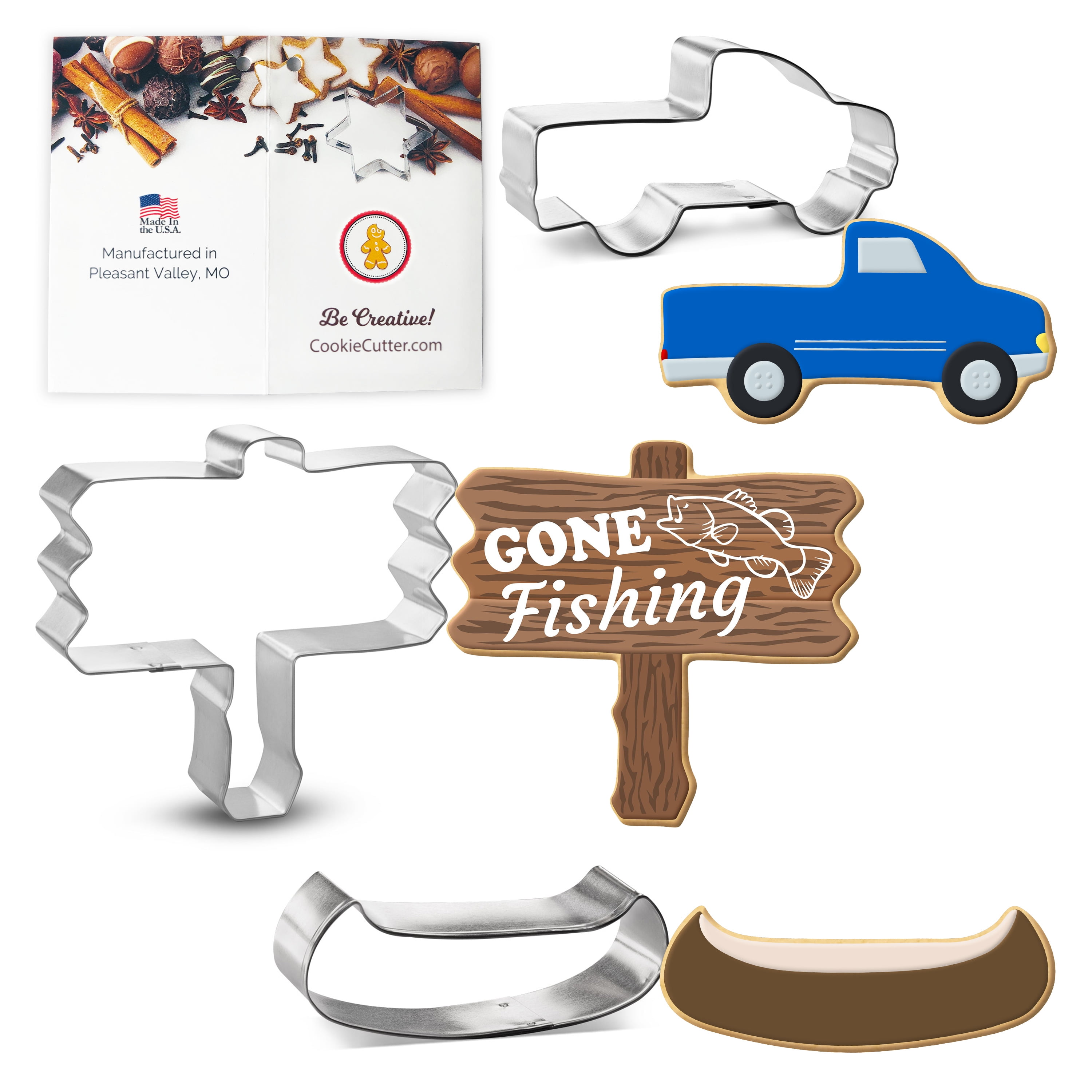 Foose Cookie Cutters Gone Fishing Cookie Cutter 3 Piece Set Truck, Wood  Sign, Tin Plate Steel, USA