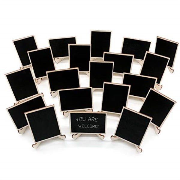 20 Pcs Wood Mini Chalkboard Signs with Support Easels Table Numbers Message Board Signs and Event Decorations Place Cards Birthday Parties Small Rectangle Chalkboards Blackboard for Weddings