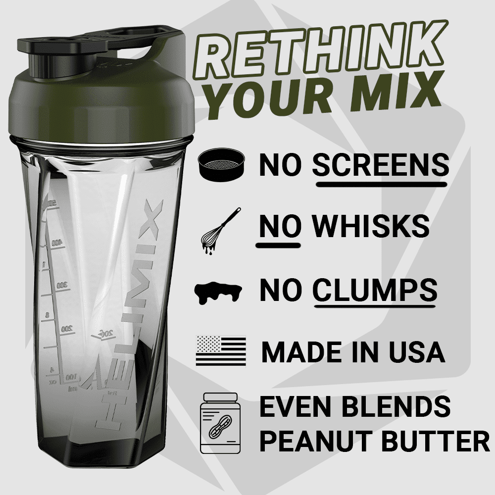 Helimix 2.0 Vortex OD Green Portable Pre-Workout Protein Blender Shaker Bottle No Balls or Whisks Made in USA 28oz