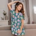 thumbnail image 3 of Balery Colorful Easter eggs Camisón de manga corta con cuello redondo para mujer, cómodo y elegante., 3 of 6
