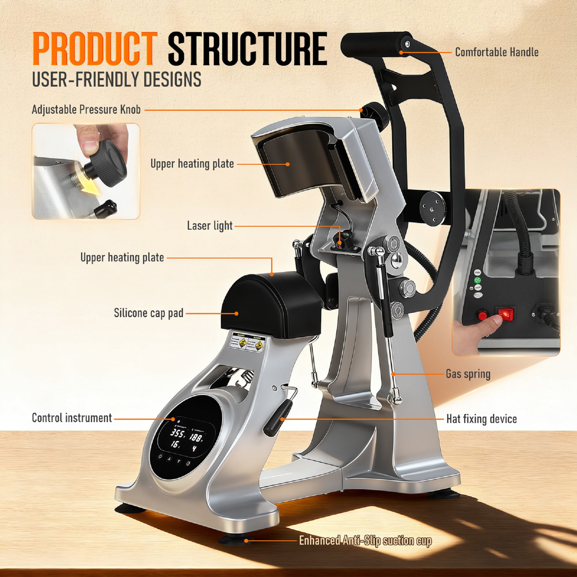 PartyKindom Grey Cap Heat Press Machine for Crafting Use - Efficient Magnetic Auto Operation