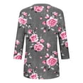 thumbnail image 2 of FAHXNVB Women's Plus Size V-Neck T-Shirts 3/4 Sleeve Floral Print Soft Cotton Tees Tops Fashion Casual Comfortable Loose Shirts, 2 of 4