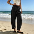 thumbnail image 7 of Costeam Womens Barrel Cropped Cargo Pants Double Knee Stitch Detail Side Slip Pockets Full Drawstring Elastic High Waist Lightweight Loose Ankle Length Utility Casual Trousers, 7 of 7