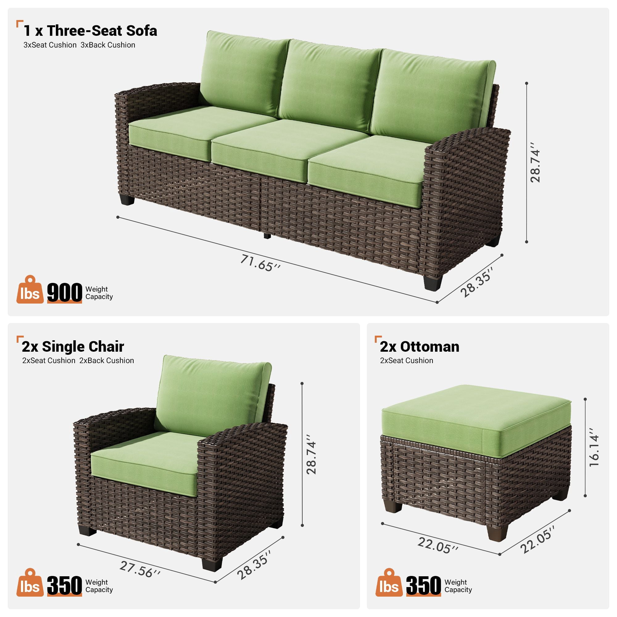 Ovios 5 Pieces Outdoor Patio Furniture Set Wicker Rattan Outside Conversation Sectional Sofa for Backyard