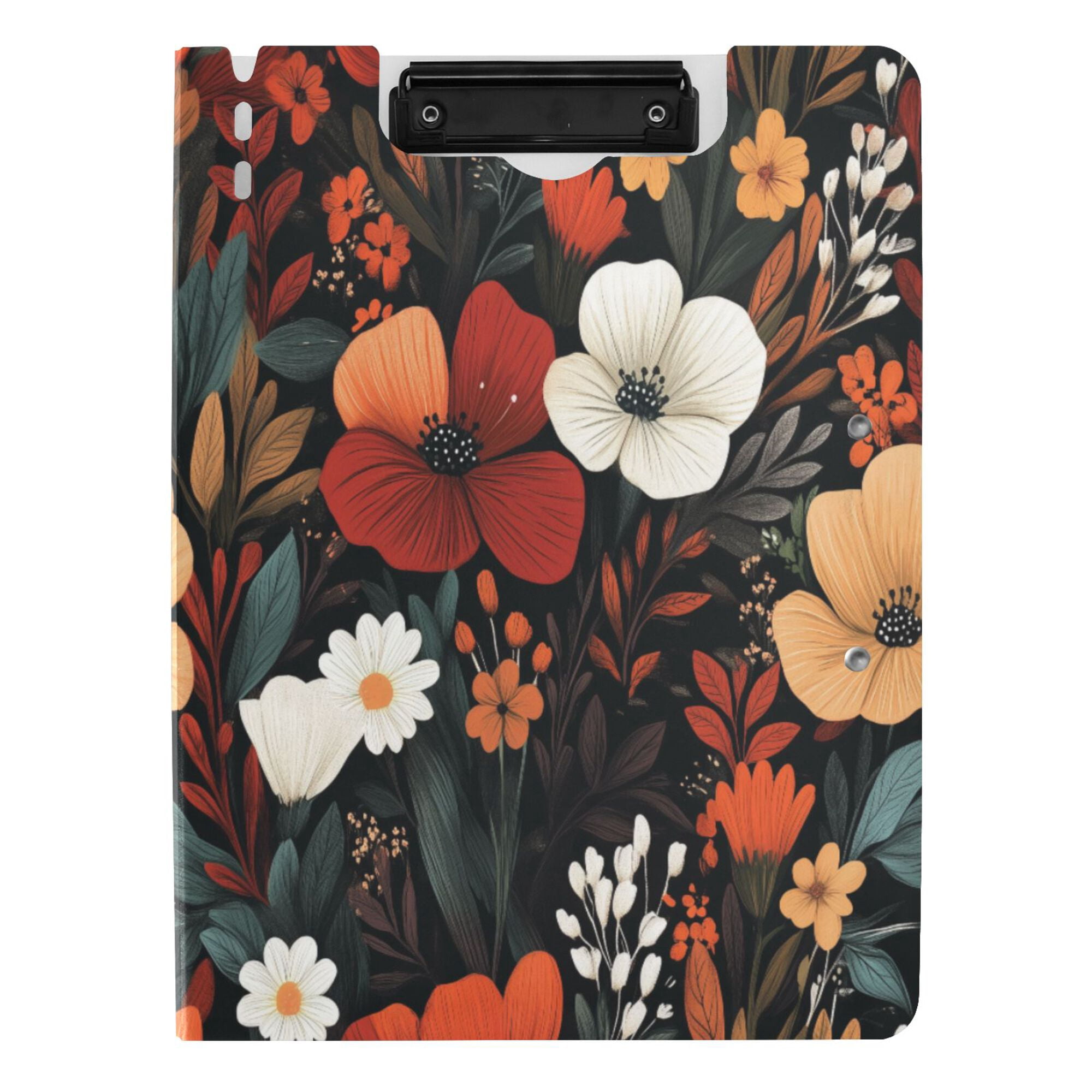 FORMRS A4 Clipboard Folder with Pen Holder Horizontal Foldable School Office Binder, Red Flowers Pattern