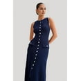 thumbnail image 4 of Women'S Summer Sleeveless Single Breasted Knit Maxi Dress Slit Crew Neck Long Sweater Bodycon Dress Blue L, 4 of 8
