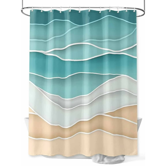 Fsddascl Turquoise Shower Curtain Set - 54" x 78" Washable Bathtub Curtain with 12 Hooks, Ocean Wave Stripes Modern Abstract Beach Waterproof Fabric Stall Shower Curtains for Bathroom/Bathtub Décor