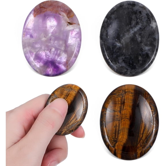 3 Pcs Thumb Worry Stone Anxiety Healing Crystals Sets Pocket Hand Carved Healing Stones Crystal Reiki Natural Relax Palm Stone For Therapy Stress Relief Meditation