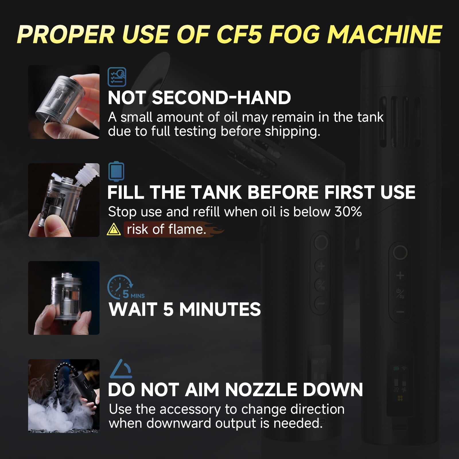 COLBOR CF5 Portable Fog Machine, 40W Mini Handheld Smoke Machine Rechargeable with Remote Control for Photography Indoor Outdoor Halloween Party Cosplay