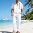 thumbnail image 4 of Maqroz Men's Summer 2-Piece Cuban Collar Shirt and Pants Set Long Sleeve Button Down Camp Shirt with Matching Trousers Relaxed Resort Wear Beach Vacation Casual Coordinated Linen Style Outfit, 4 of 9