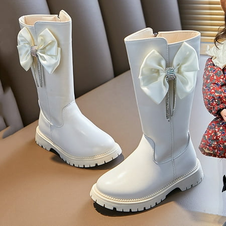 

Cathalem High Heels for Girls Kids Boots Long Boots High Boots Autumn And Winter New Girl Soft Bottom Leather Boots Shoes Beige 7 Years