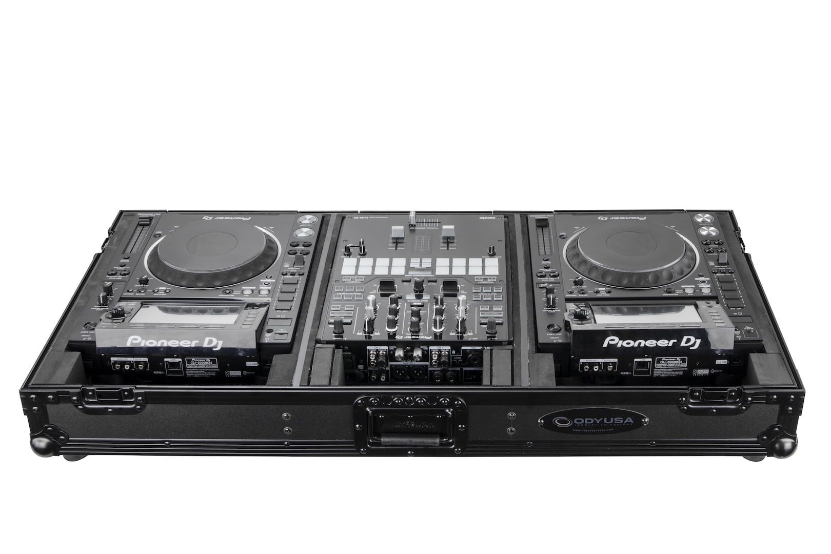 Odyssey FZ10CDJWXDBL Extra Deep 10 Format DJ Mixer and Two Large Format Media Players Coffin Flight Case - Black
