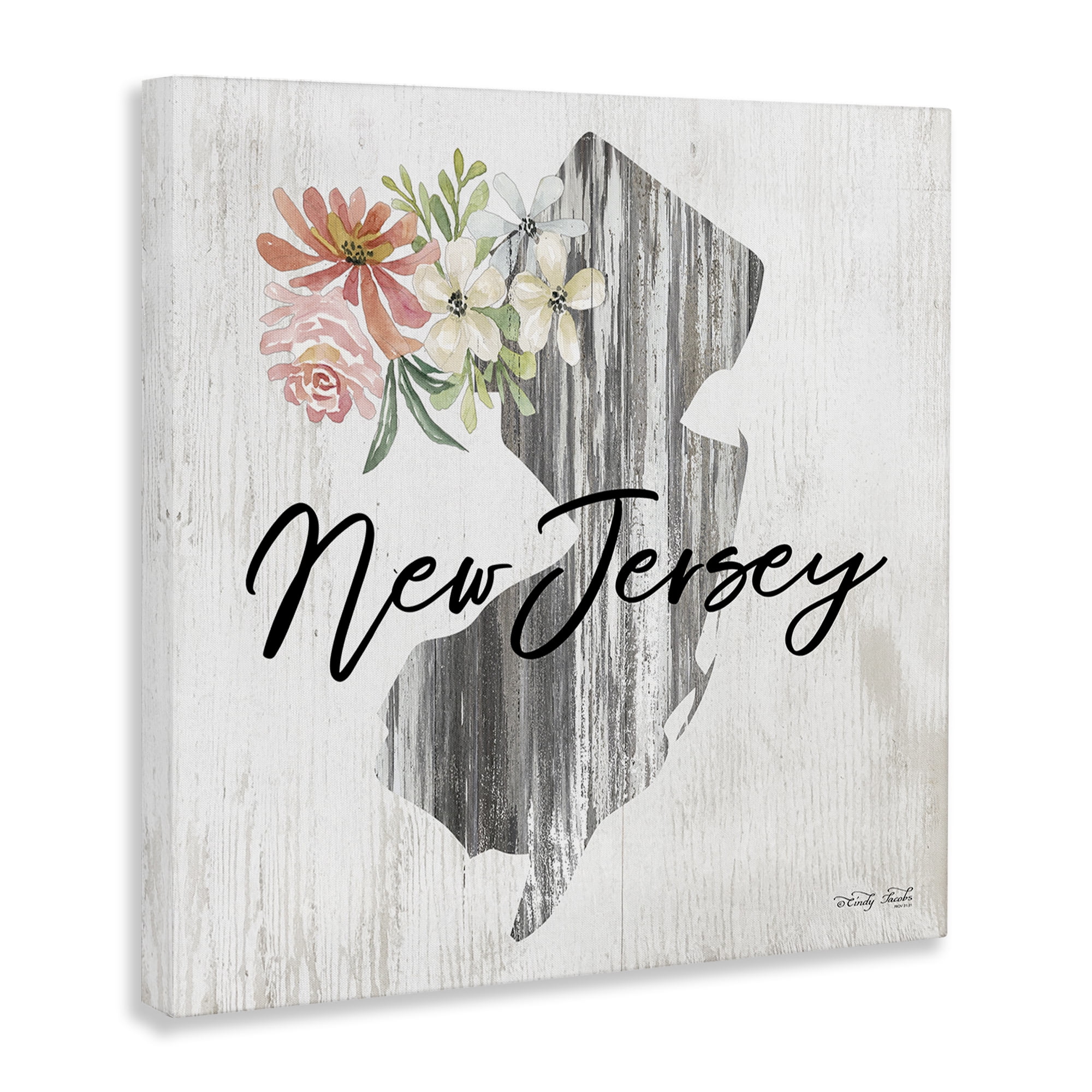 Stupell Industries Shabby Chic New Jersey Botanical & Floral Painting Gallery Wrapped Canvas Art Print Wall Art, 17 x 17