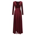 thumbnail image 3 of Womens Dress Deep V Long Sleeve Dress Slit Big Swing Maxi Dress Evening Long Women Dresses Satin under 70 Party Gowns for Women High Slit Dress Evening Gown Winter Formal Wear for Women plus Size, 3 of 8