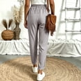 thumbnail image 4 of Casual Tapered Trousers for Women Vertical Stripes Elastic Drawstring High Rise Relaxed Fit Everyday Pants with Pockets, 4 of 5