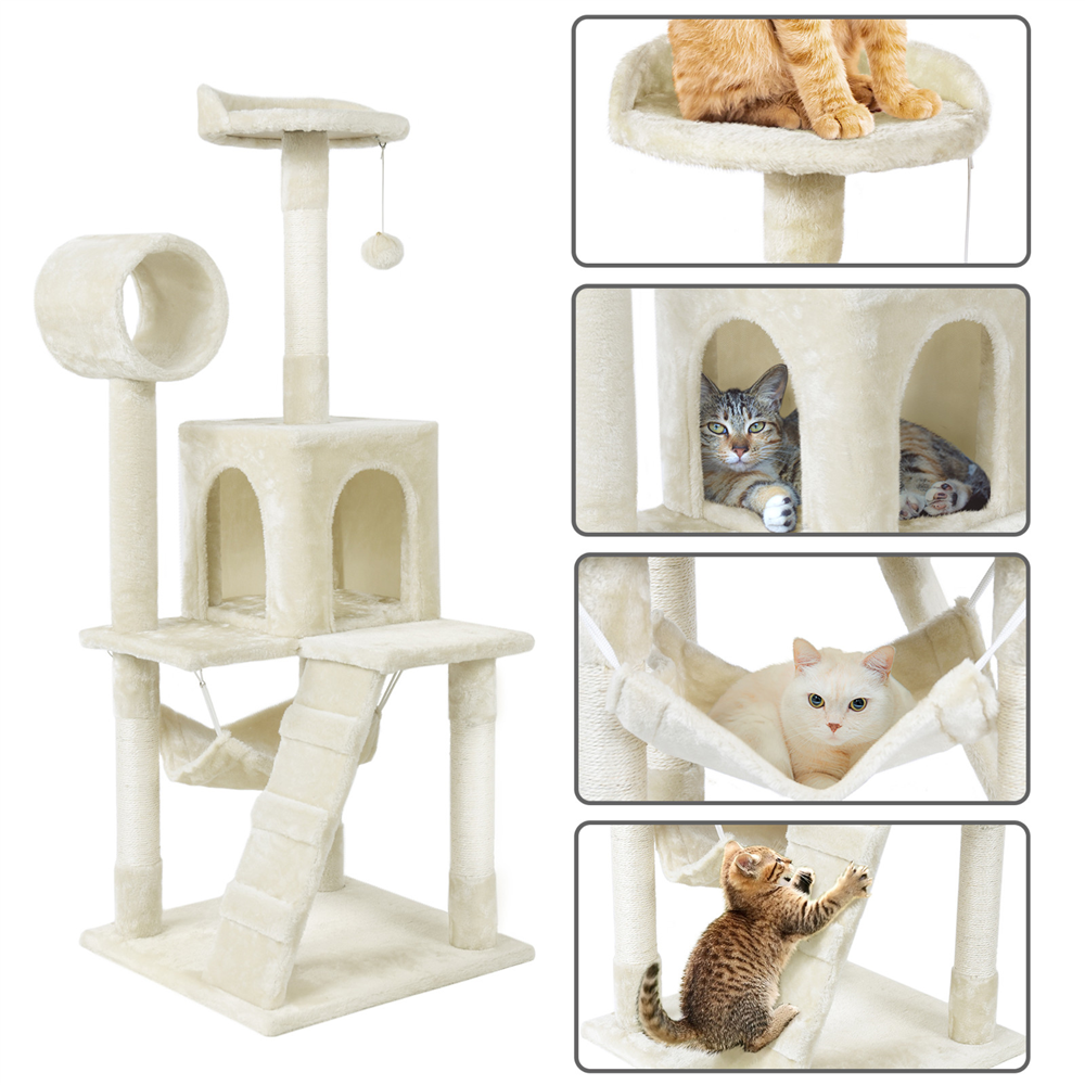 Easyfashion Cat Tree & Condo Scratching Post Tower, Beige, 52.2" - image 4 of 12