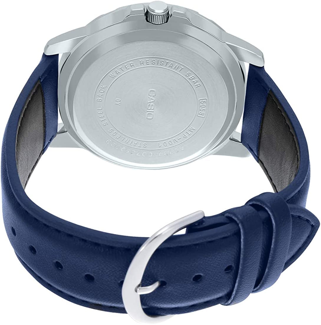 Casio Men’s Blue Leather Strap Watch with Blue Dial - MTP-VD01L-2BV