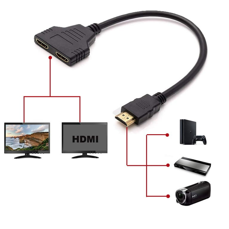 HDMI Splitter Adapter, HDMI Male to 2 HDMI Female Splitter Cable for HDTV, LCD Monitor and 1080P Dual HDMI Adapter 1 to 2 ( Black) - Walmart.com