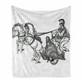 thumbnail image 1 of Retro Soft Flannel Fleece Throw Blanket, Roman Warrior in a Chariot Pulled by 2 Horses Historic Carriage Monochrome, Cozy Plush for Indoor and Outdoor Use, 70" x 90", Black White, by Ambesonne, 1 of 6
