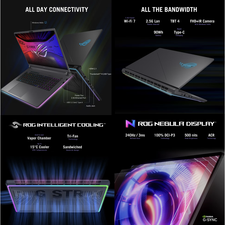 ASUS ROG Strix AI Gaming Laptop 18in 240Hz IPS WQXGA Display