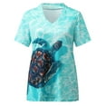 thumbnail image 4 of asdoklhq Juniors Plus Blouses & Shirts,Women Summer Tops Sea Turtle Printed Short Sleeve V-Neck T Shirts Coastal Tees Holiday T-Shirt Casual Loose Fit Blouse, 4 of 7