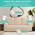 thumbnail image 6 of Rosnek 2-3 Seater Recliner Sofa Slipcover, Loveseat Cover Couch Cover Non-Slip Recliner Chair Cover, Elastic Chaise Lounge Cover Furniture Protector Cover with Side Pocket, 3 Seater / 8 Pieces, Beige, 6 of 10