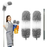 3 Pcs Microfiber Feather Dusters for Cleaning Supplies, 1 Pcs Extendable Duster with 110" Extension Pole & 2 Pcs Replaceable Bendable Head, Cleaner Duster Tool for Ceiling Fan Home Kitchen Gadgets