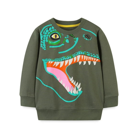 KaLI_store Boys Long Sleeve Shirts Boy's Casual Print Long Sleeve Crew Neck T Shirt Tee Tops Green,6-7 Years