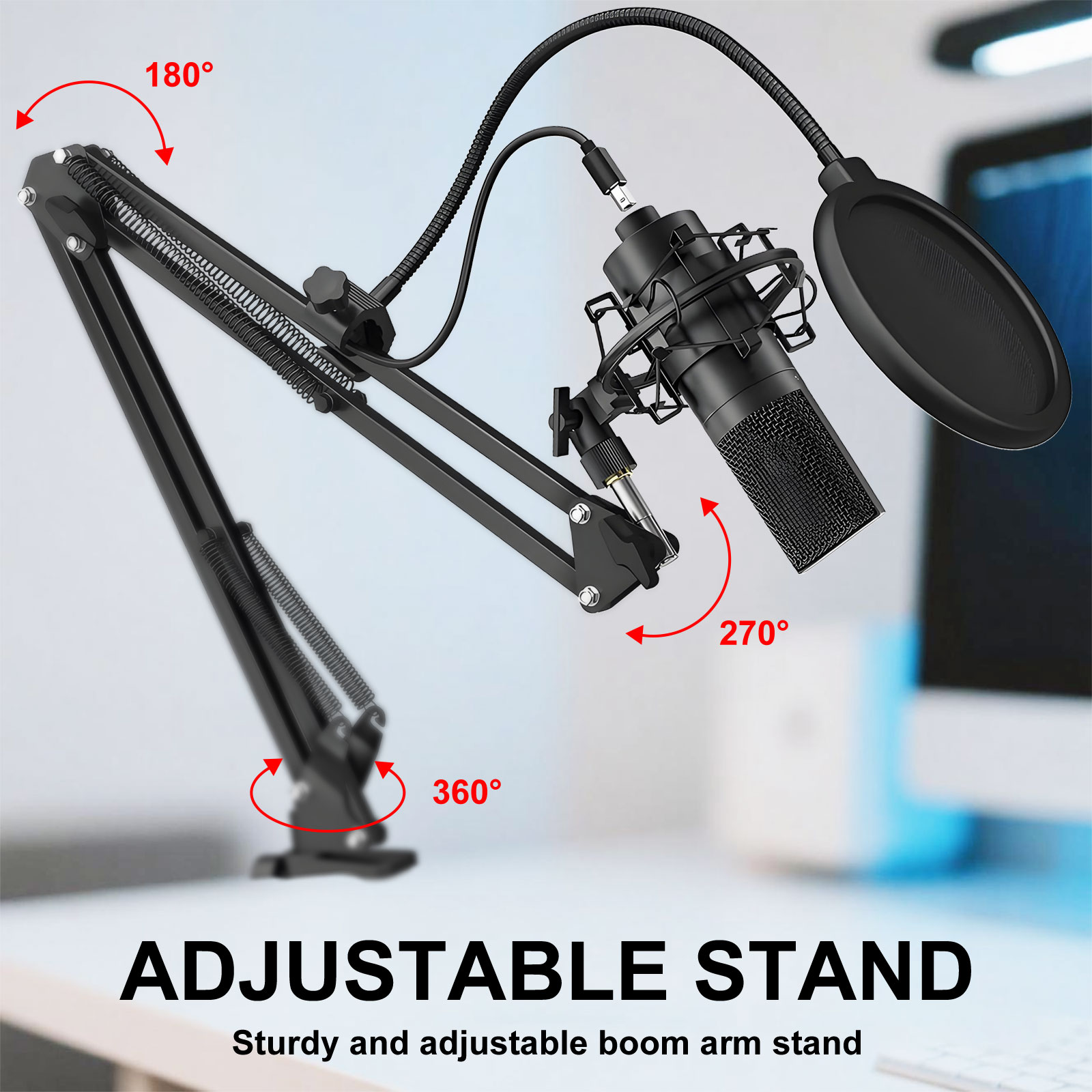 Syenll USB Microphone, PC Podcast Microphone Kit with Arm Stand, Professional Condenser Mic for Recording, YouTube