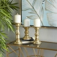 thumbnail image 2 of DecMode 3 Candle Gold Mango Wood Turned Style Pillar Candle Holder, Set of 3, 2 of 8