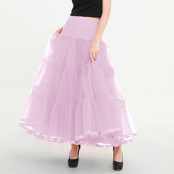 Xaqiouau Women's Feminine Elastic High Waist Layered Sheer Mesh Maxi Skirt Flowy A Line Long Voluminous Skirt Ideal for Party Dance Wedding Formal Events Ball Gown and Evening Gatherings