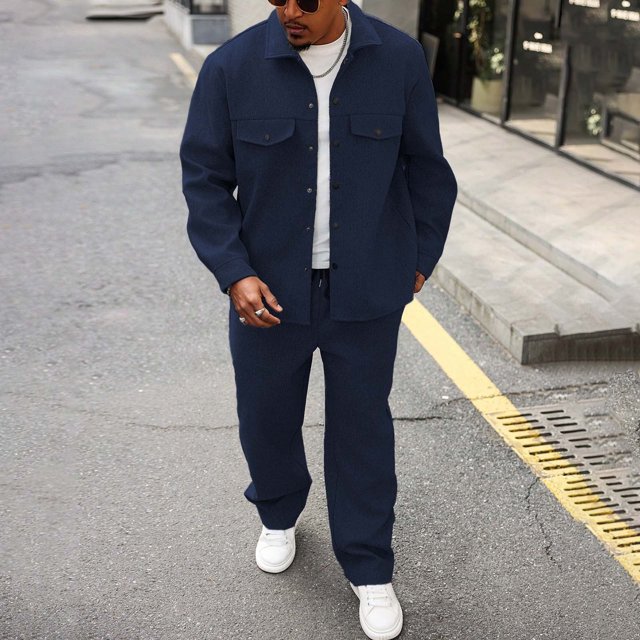 Ceisia Men's Loose Fit Casual 2-Piece Set Long Sleeve Button-Down Shirt with Elastic Waist Drawstring Pants Gifts