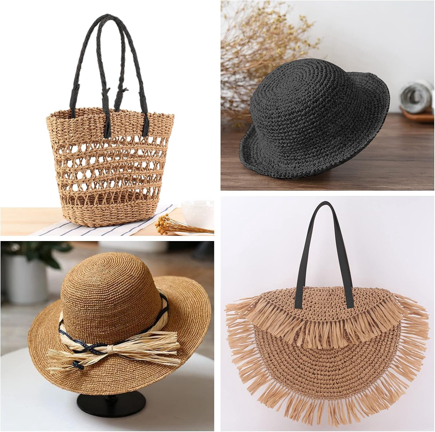 1 Roll 650m Natural Paper Raffia Ribbon Handmade Paper Rattan Ribbon Black Woven Paper Ribbon