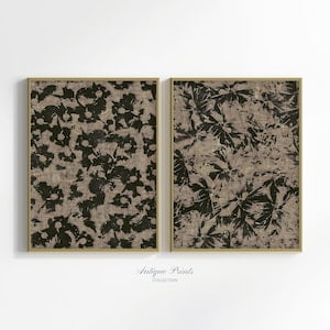 Textile Wall Art, Set of 2 Floral Pattern Print, Cottage Art, Botanical Tapestry Painting, Farmhouse Decor, Poster Only