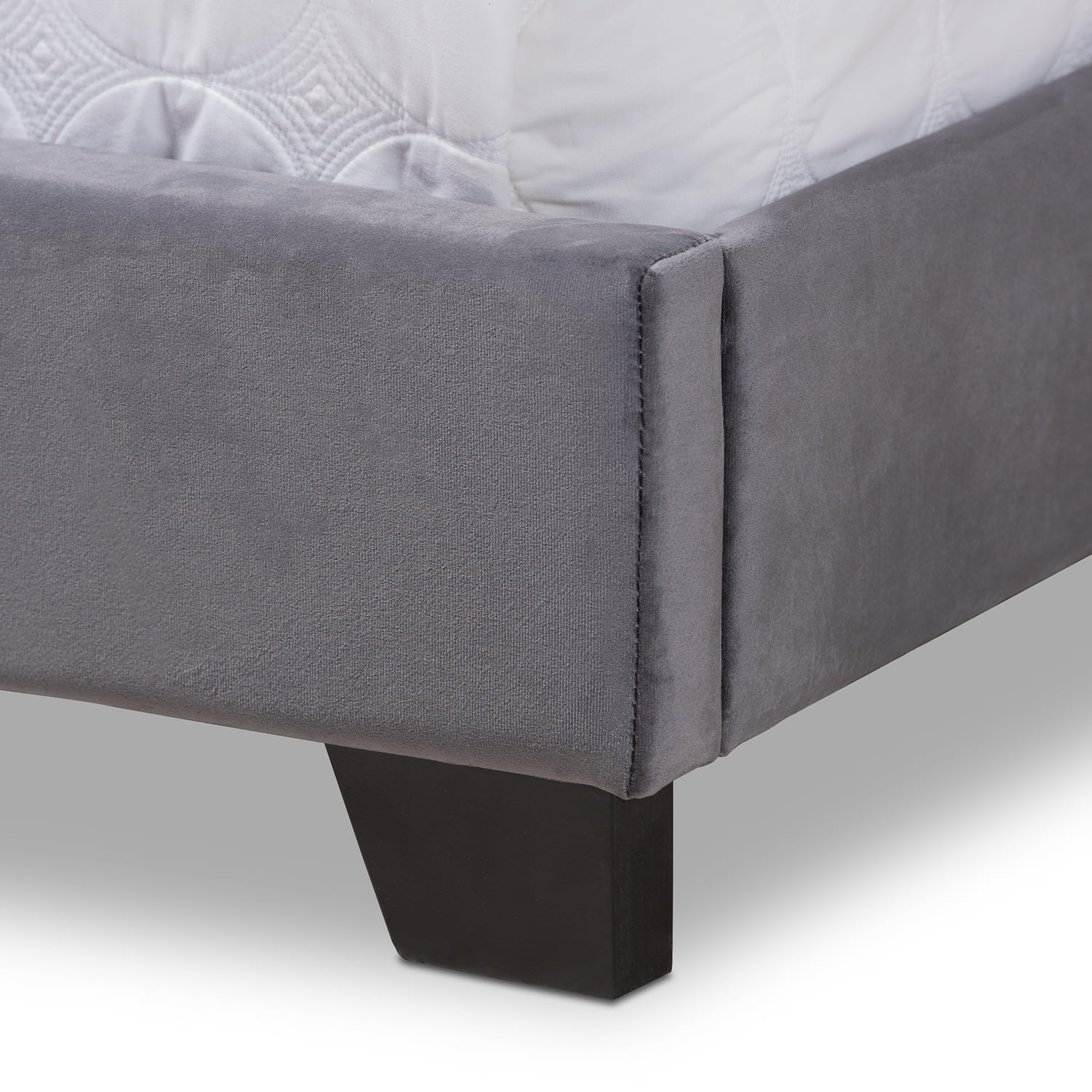 Luxury Velvet Queen Bed - Nailhead Trim Upholstered Bed Frame - Grey Bedroom Furniture