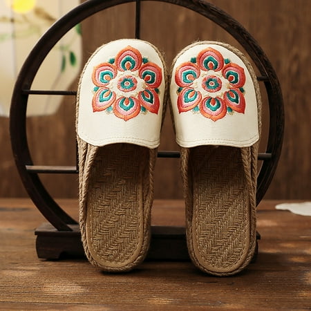 

Zpanxa Slippers for Women Ethnic Style Embroidered Soft Comfortable and Breathable Retro Shoes Slippers Flip Flops for Women Beige 39