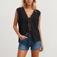 thumbnail image 2 of Wuxian Fall Sweater For Women Knit Sweater Vest Sleeveless Solid Color Lace Up Front Open Cardigan Casual Cover Up Tunic Top Soft Stretchy Loose Fit Waistcoat Tops Winter Clothes,Black,L, 2 of 5