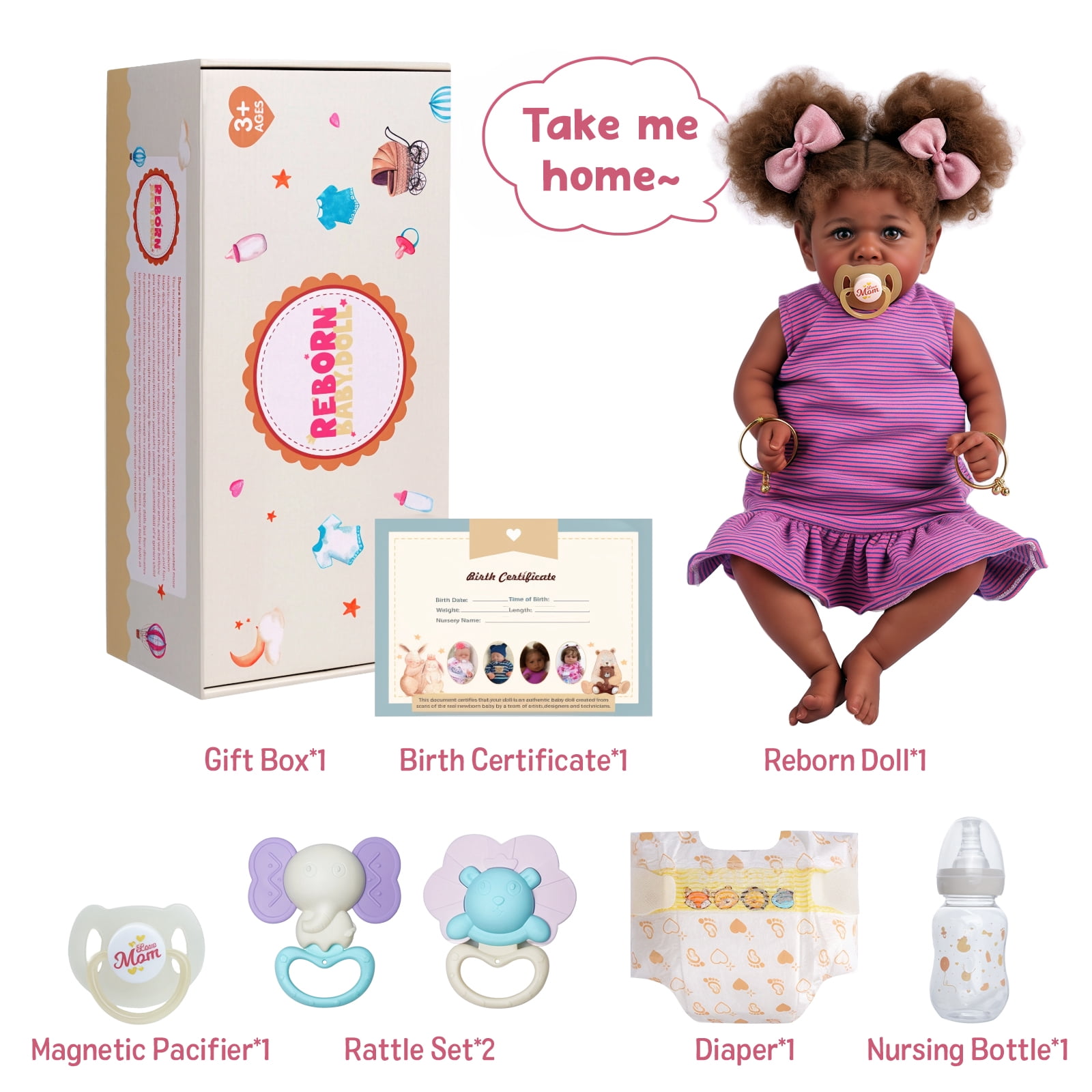 BABESIDE 20 Inch Reborn Dolls African American Black Soft cloth Body Dolls Dolls Gift for Kids Age 3+