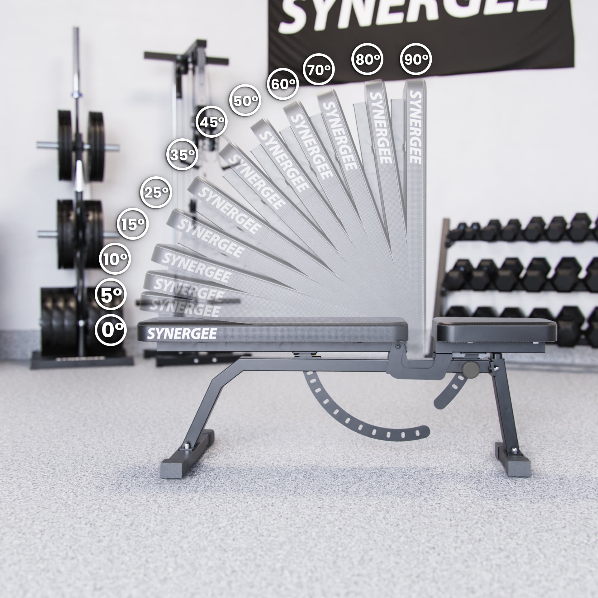 Synergee Adjustable Incline Workout Bench. Weight Bench for Dumbbell & Barbell Press Exercises & Workouts. Great for Commercial, Garage and Home Gym