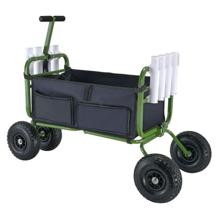 Beach Fishing Cart 300lbs Foldable Wagon, Heavy Duty Steel Pier Cart with 11" Wheels, 8 Rod Holders for Sand, Fishing, Picnic, Outdoor Gear