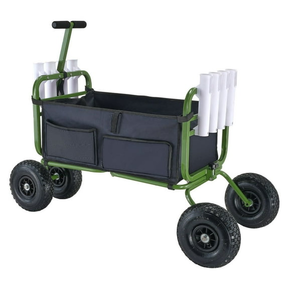 Beach Fishing Cart 300lbs Foldable Wagon, Heavy Duty Steel Pier Cart with 11" Wheels, 8 Rod Holders for Sand, Fishing, Picnic, Outdoor Gear