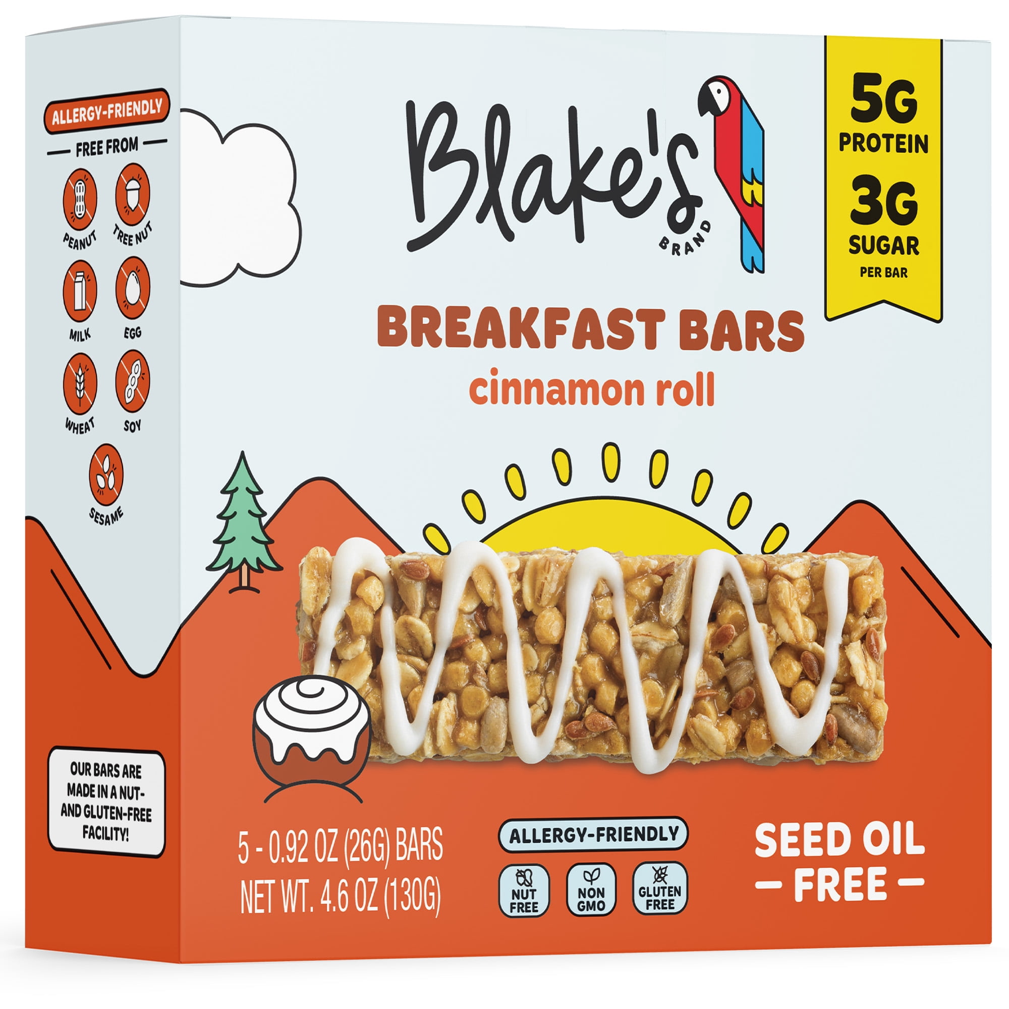 Blake's Cinnamon Roll Breakfast Bars + Protein, 4.6oz, 5 Count