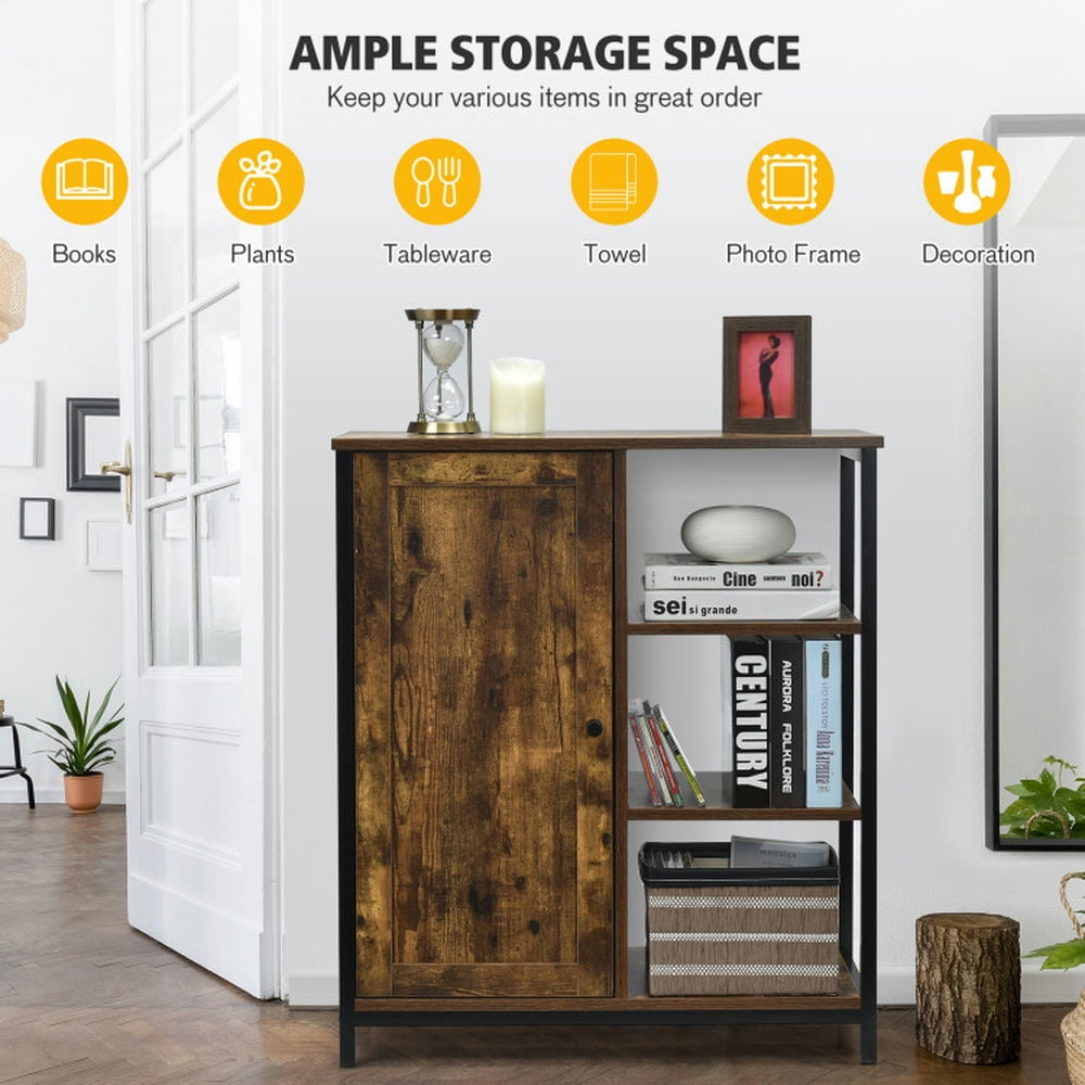 Finihen Kitchen Storage Cabinet, Buffet Sideboard, Multipurpose Freestanding Storage Cabinet with 3 Open Shelves and Doors, for Dining Room, Kitchen, Living Room, Rustic Brown Finihen Kitchen Storage Cabinet, Buffet Sideboard, Multipurpose Freestanding Storage Cabinet with 3 Open Shelves and Doors, for Dining Room, Kitchen, Living Room, Rustic Brown